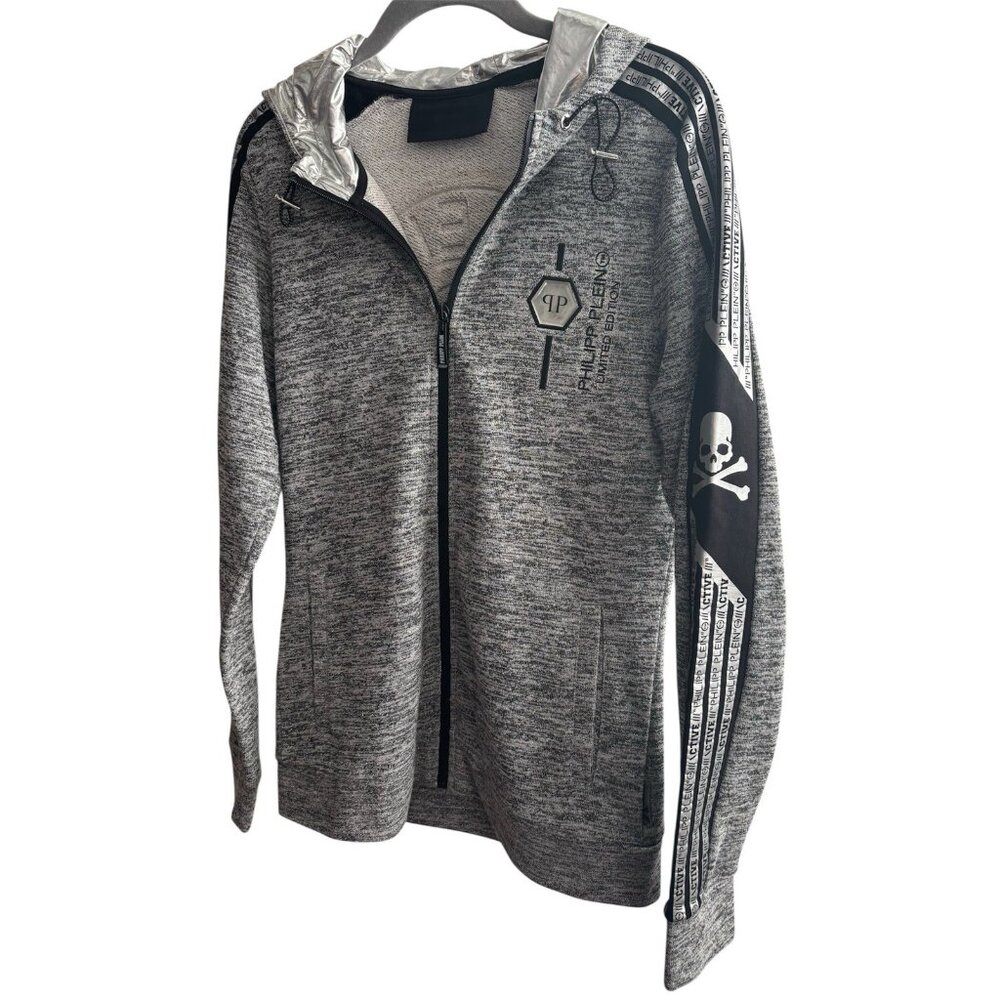 Philipp Plein Active Ful Zip Hoodie Sweatshirt (Sz S/M) Grey Ltd Ed Metallic